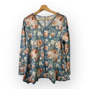 Soft Surroundings Womens size Large VNeck Lightweight Tunic Top Blouse Floral
